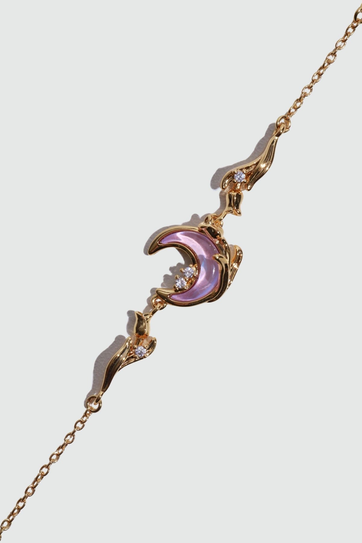 Bracelet lune et rose scintillant, plaqué or 18 carats