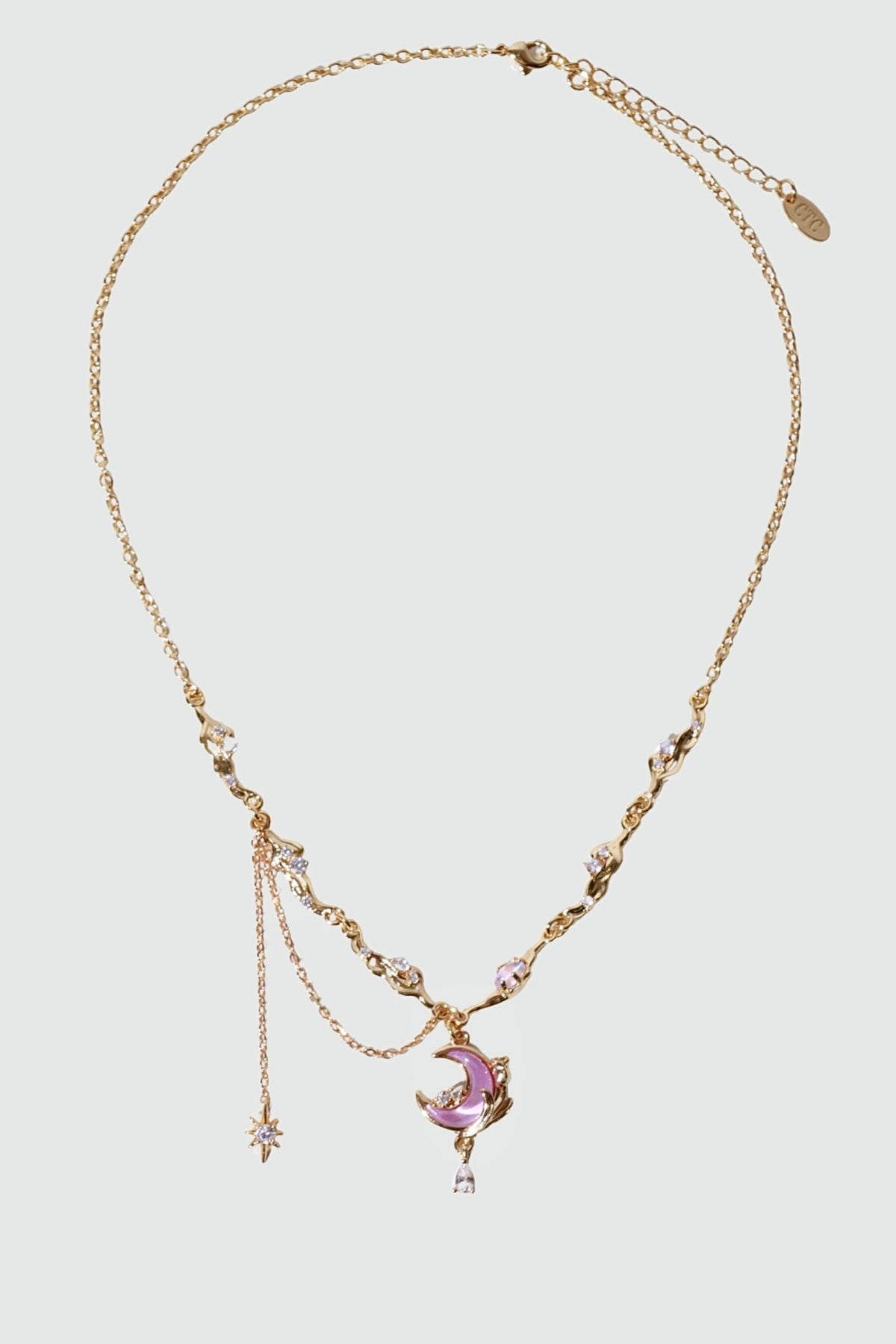 Collier lune et rose scintillant, plaqué or 18 carats