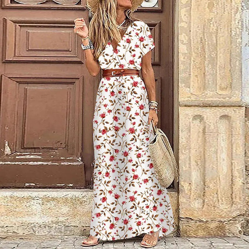 Justine | Robe longue bohème fluide ceinturée
