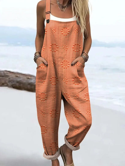 Combinaison large en coton et lin, imprimé floral vintage
