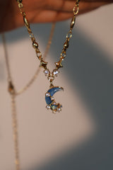 Collier lune et étoile, plaqué or 18 carats