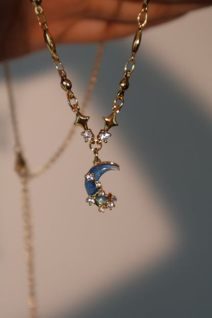 Collier lune et étoile, plaqué or 18 carats