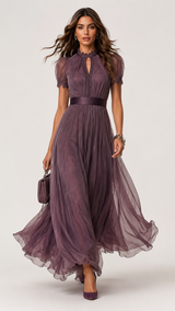 Liliana | Robe longue en mousseline et dentelle