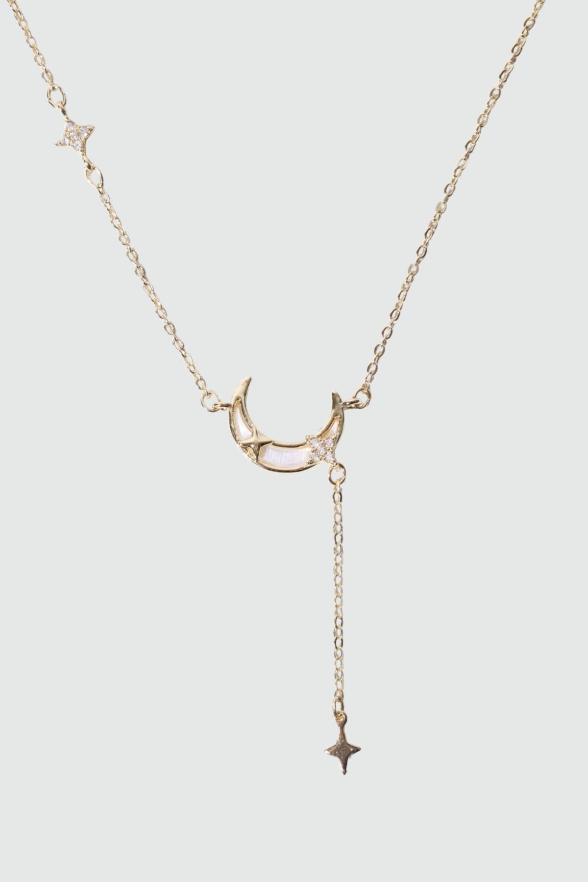 Collier lune porte-bonheur en perles de nacre, plaqué or 14 carats