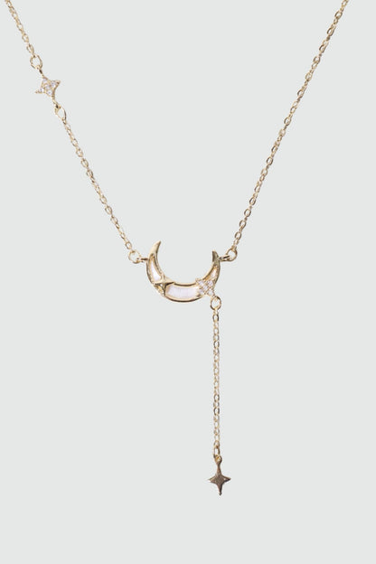 Collier lune porte-bonheur en perles de nacre, plaqué or 14 carats