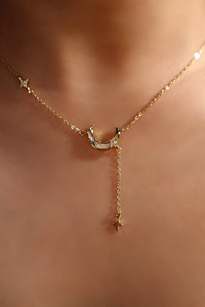 Collier lune porte-bonheur en perles de nacre, plaqué or 14 carats