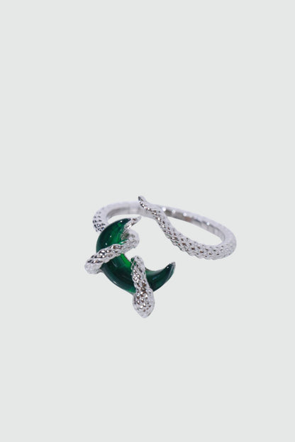 Bague serpent et lune à zircon vert