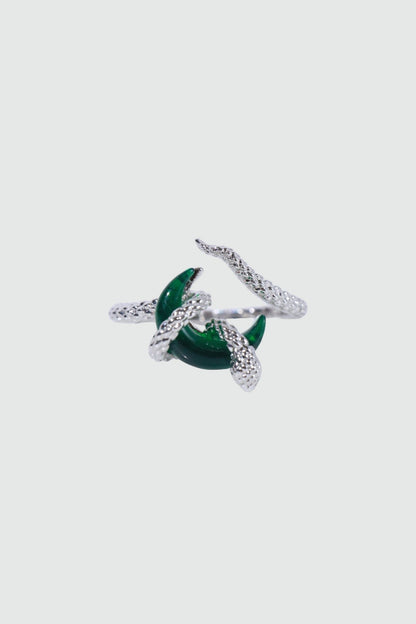 Bague serpent et lune à zircon vert