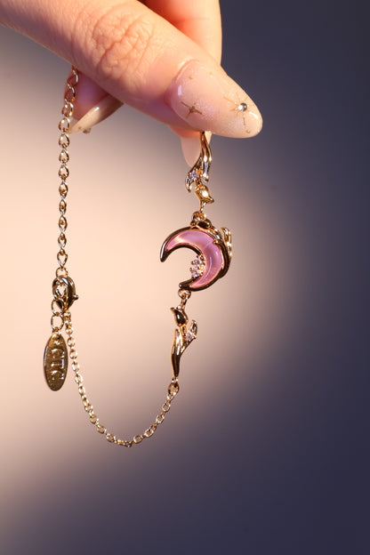 Bracelet lune et rose scintillant, plaqué or 18 carats