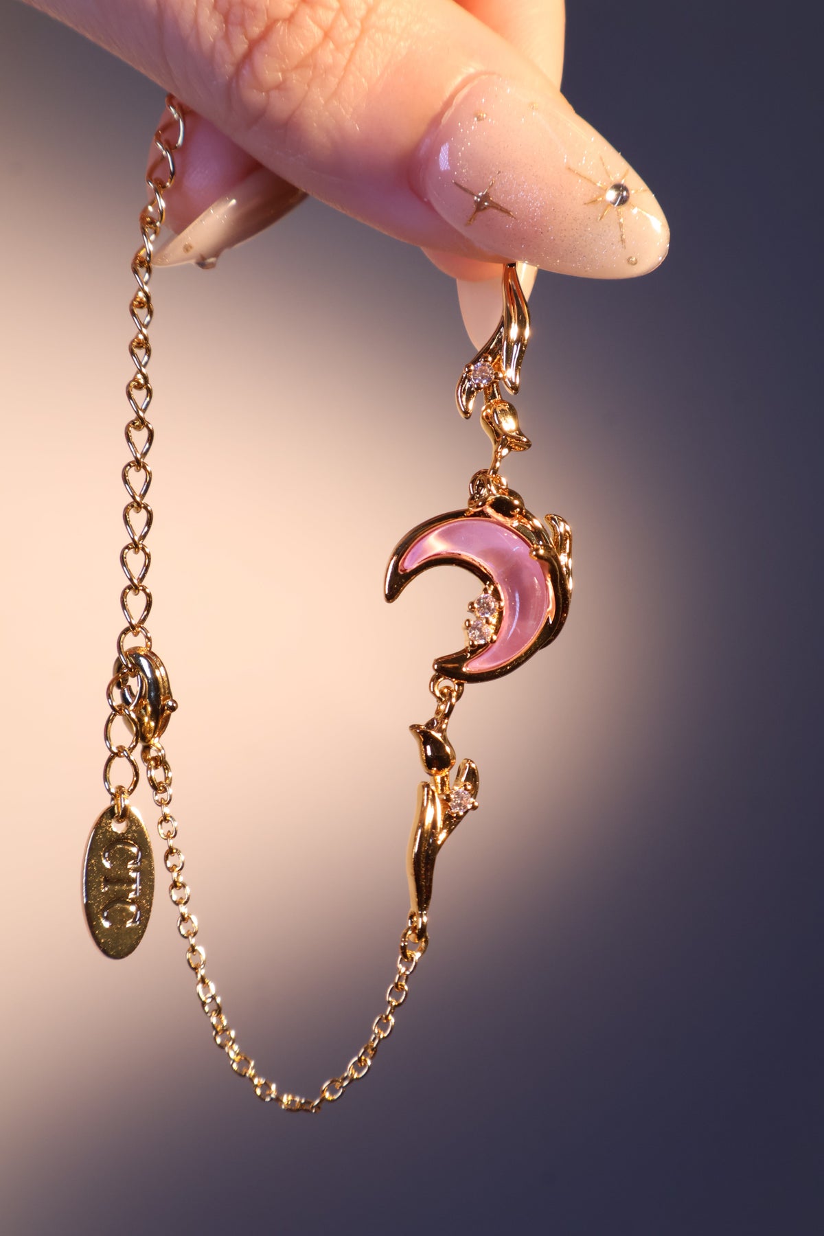 Bracelet lune et rose scintillant, plaqué or 18 carats