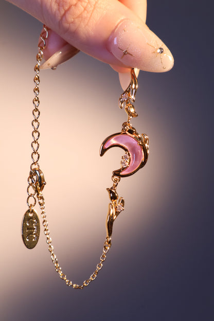 Bracelet lune et rose scintillant, plaqué or 18 carats