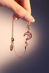 Bracelet lune et rose scintillant, plaqué or 18 carats