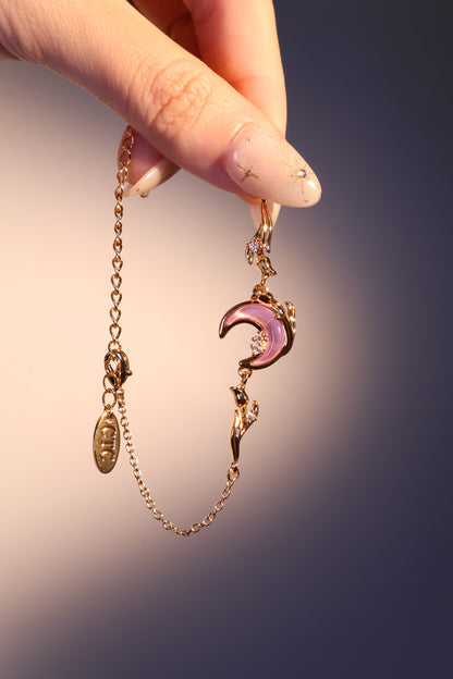 Bracelet lune et rose scintillant, plaqué or 18 carats