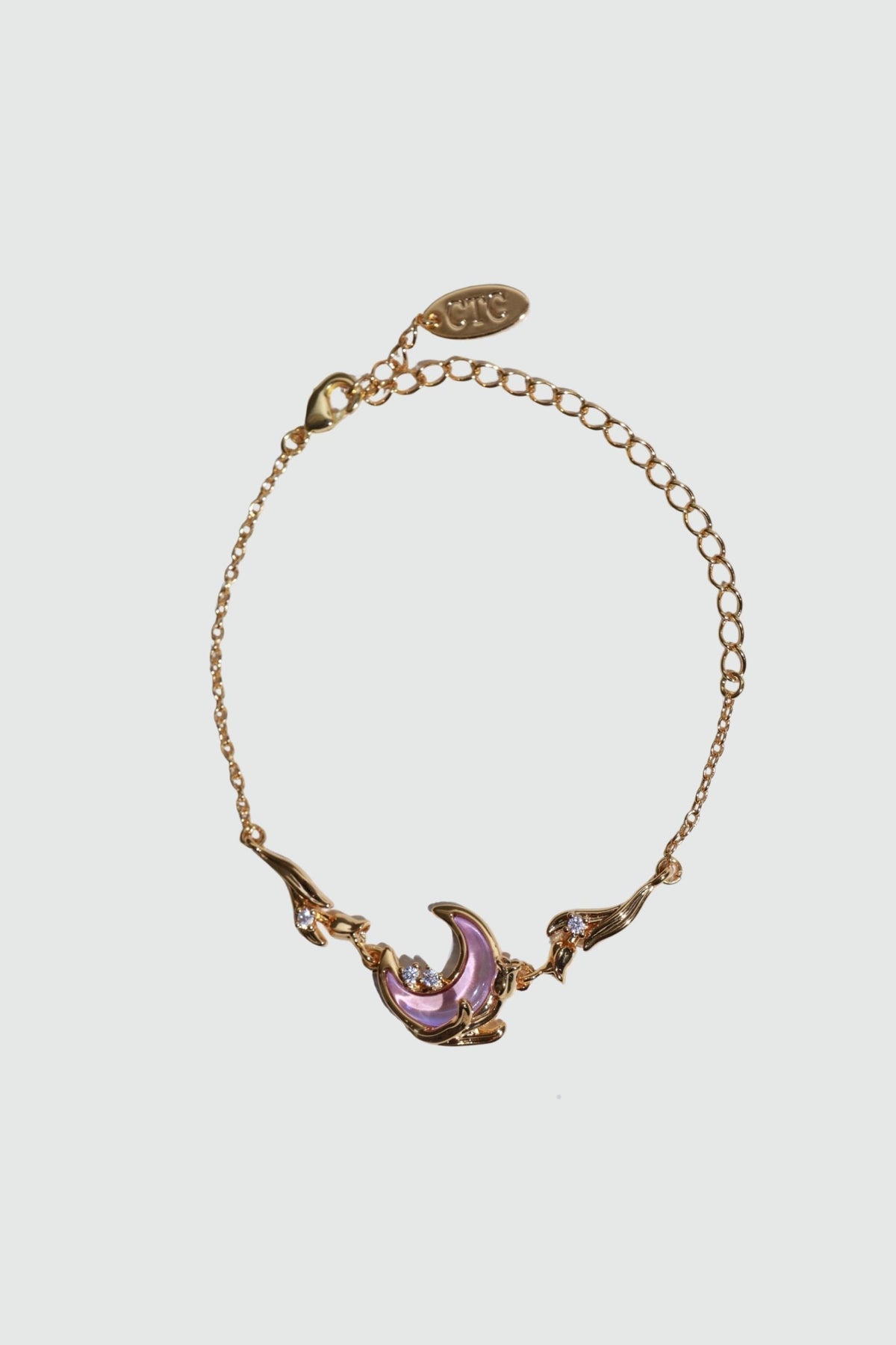 Bracelet lune et rose scintillant, plaqué or 18 carats