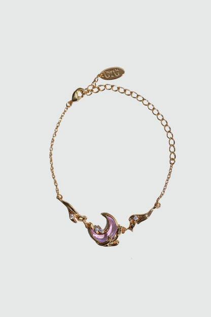 Bracelet lune et rose scintillant, plaqué or 18 carats