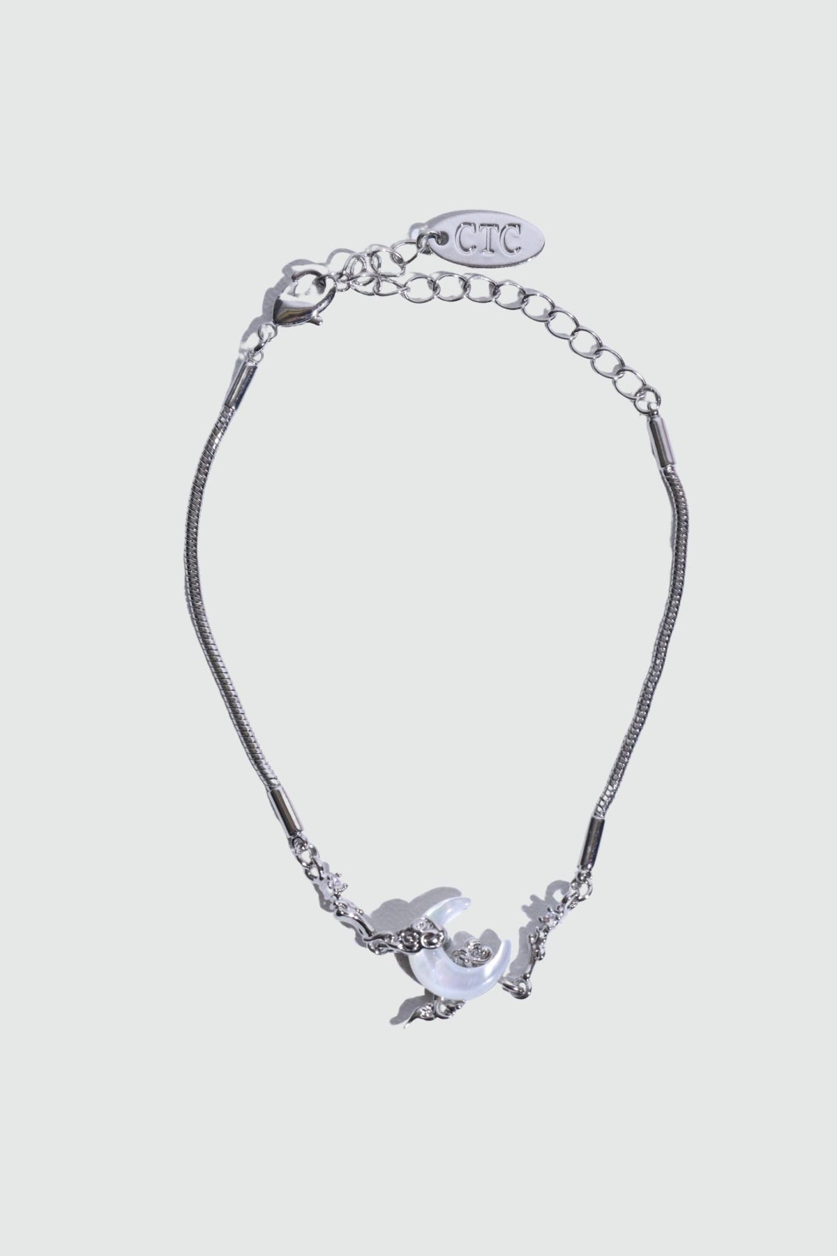 Bracelet lune en nacre naturelle, plaqué or blanc