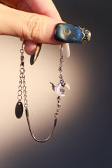 Bracelet lune en nacre naturelle, plaqué or blanc