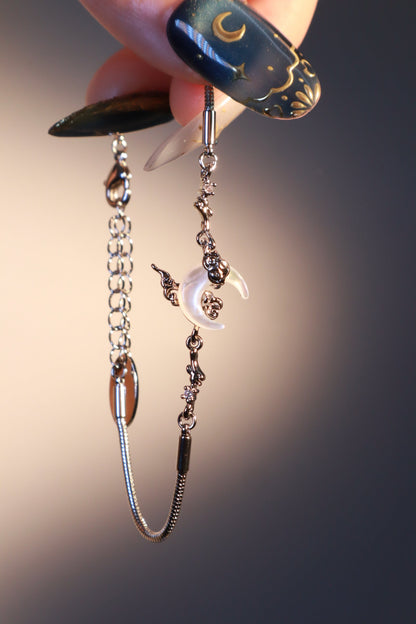 Bracelet lune en nacre naturelle, plaqué or blanc