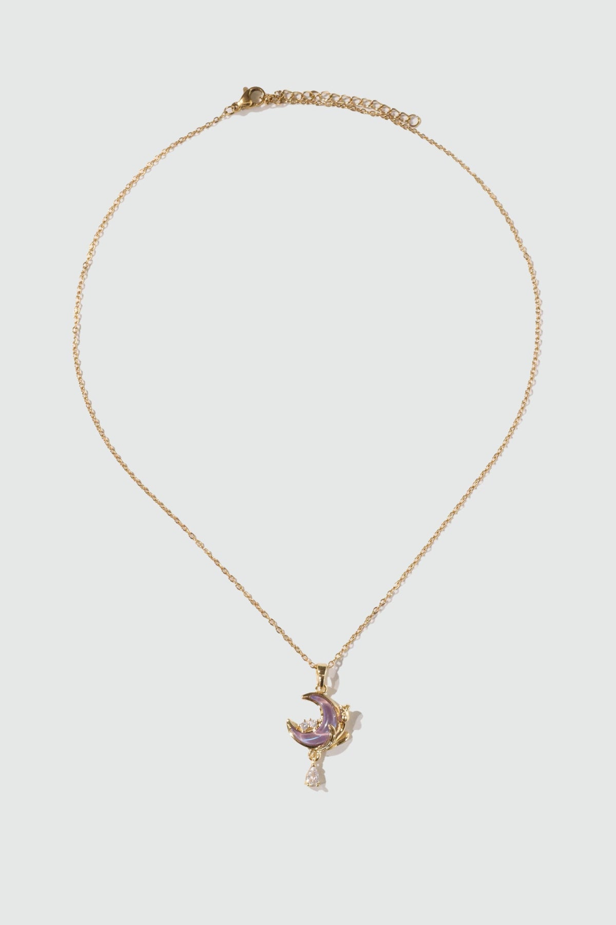 Collier lune et rose mauve, plaqué or 18 carats
