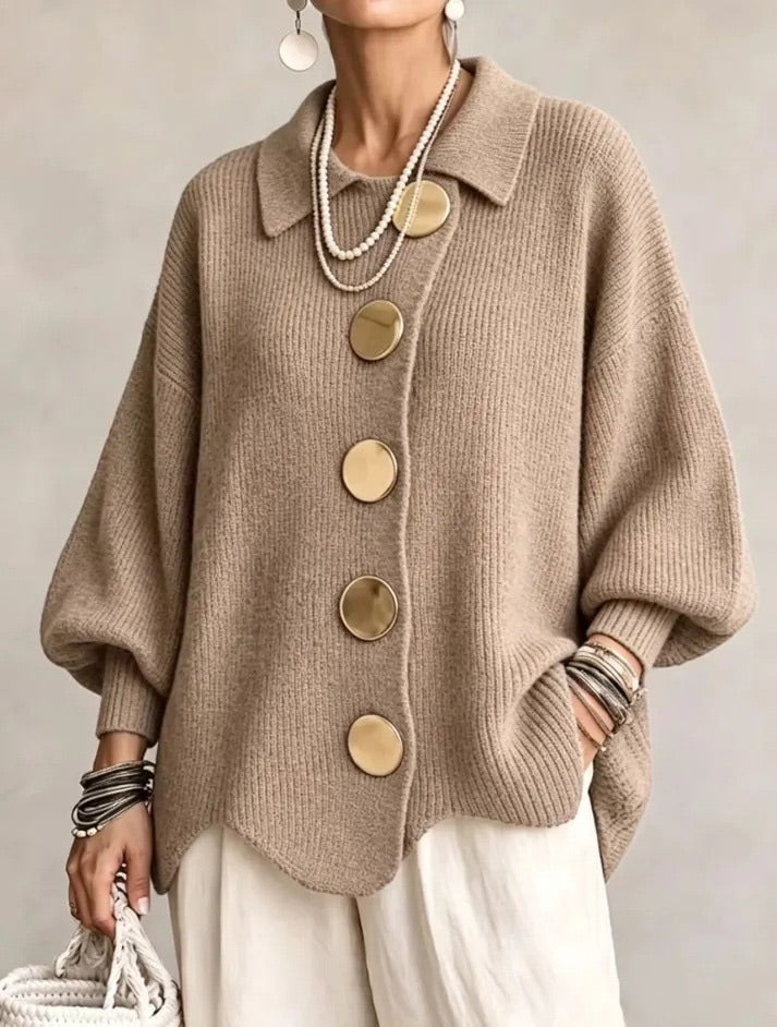 Karina | Cardigan oversize à col et boutons dorés