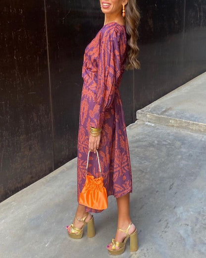 Robe midi ajustée à nœud croisé et imprimé cachemire