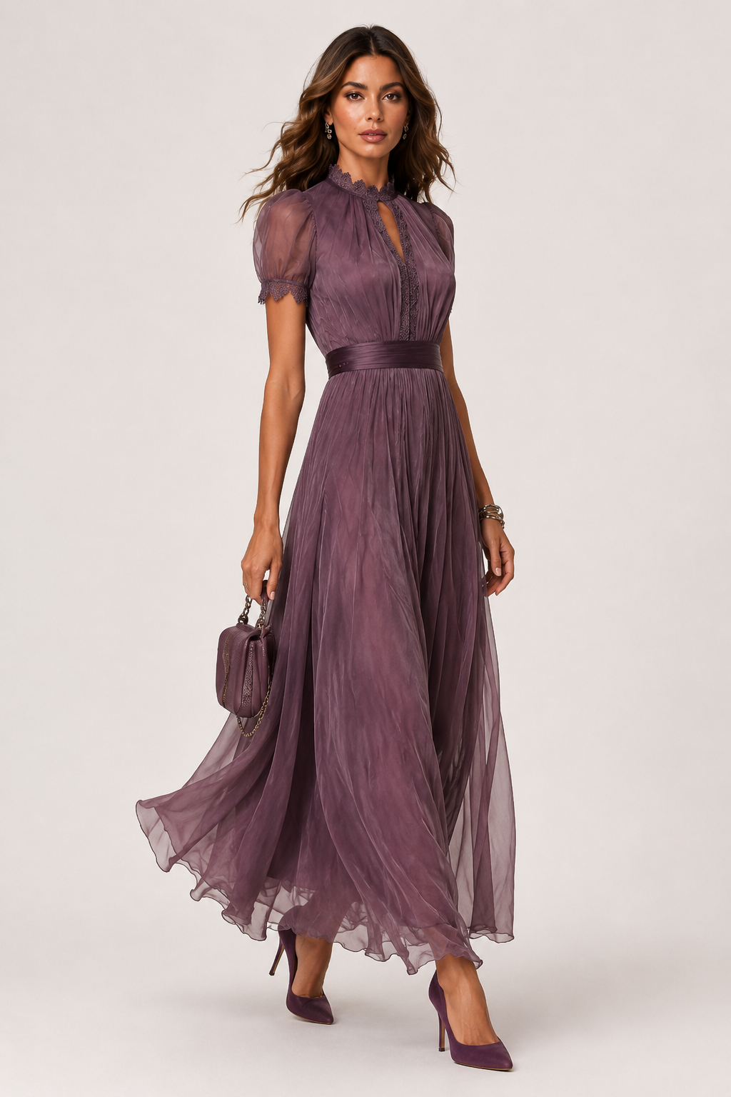 Liliana | Robe longue en mousseline et dentelle