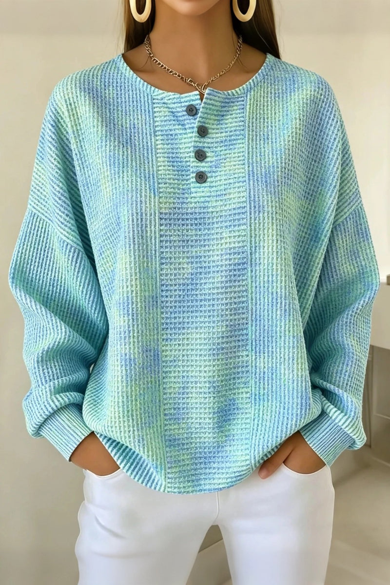 Sweat gaufré boutonné dégradé bleu-vert