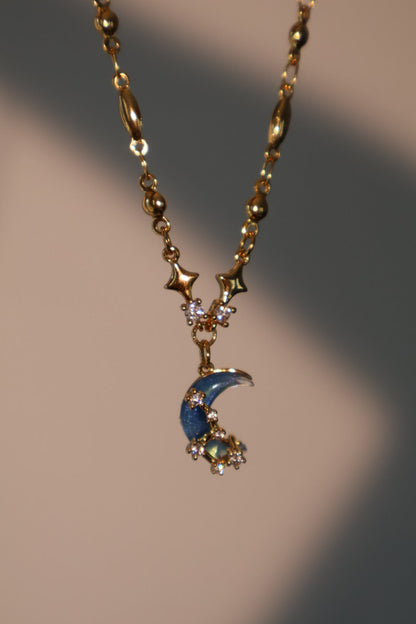 Collier lune et étoile, plaqué or 18 carats
