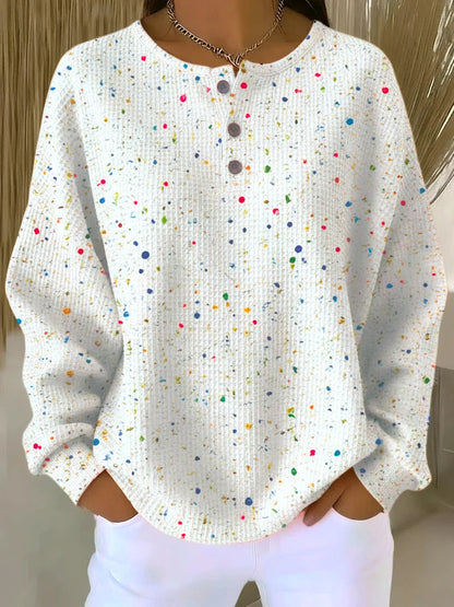 Sweat gaufré boutonné à éclaboussures de peinture