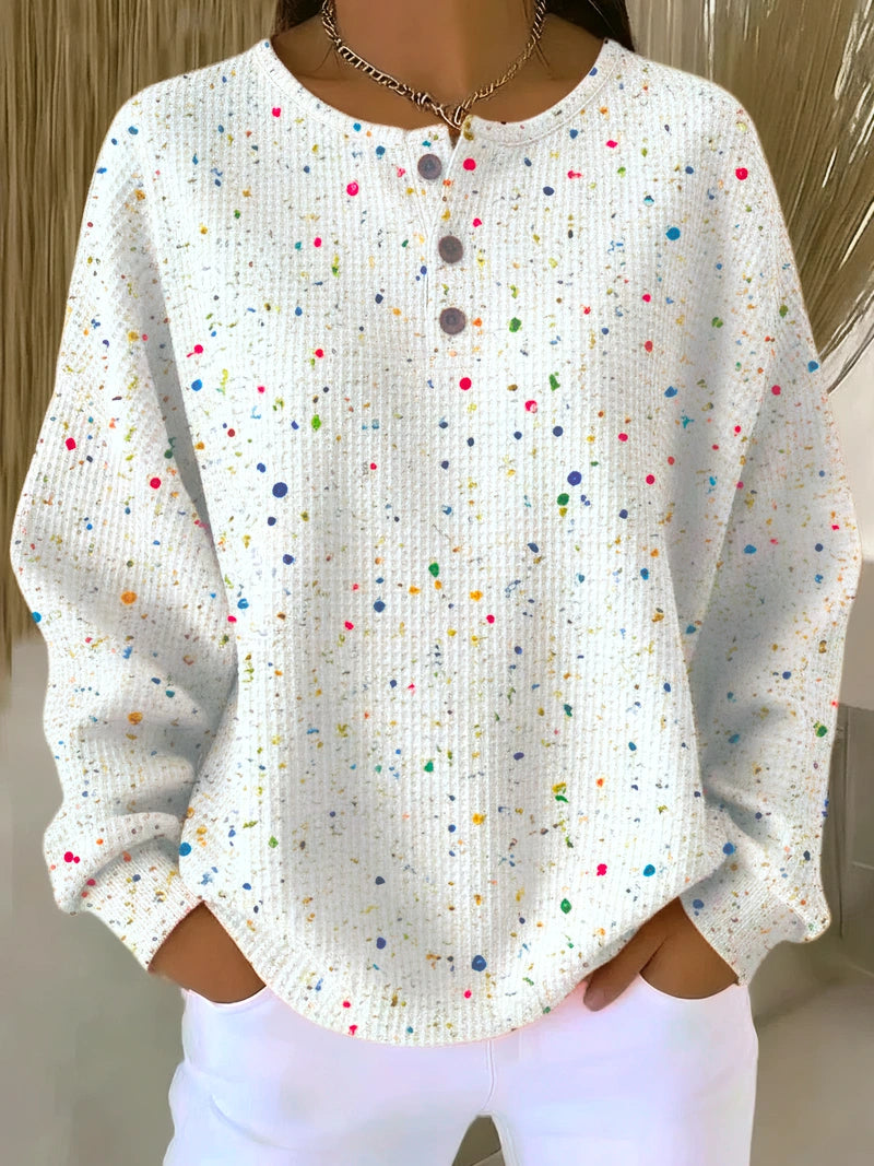 Sweat gaufré boutonné à éclaboussures de peinture