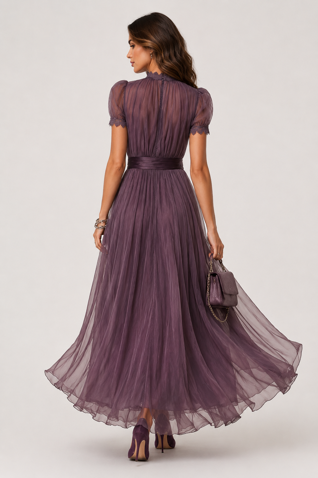 Liliana | Robe longue en mousseline et dentelle