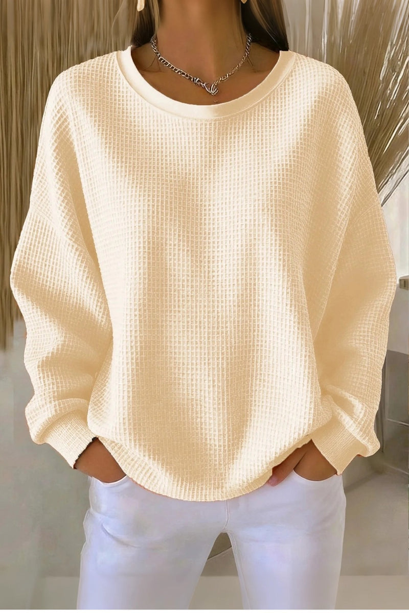 Sweat gaufré col rond crème uni