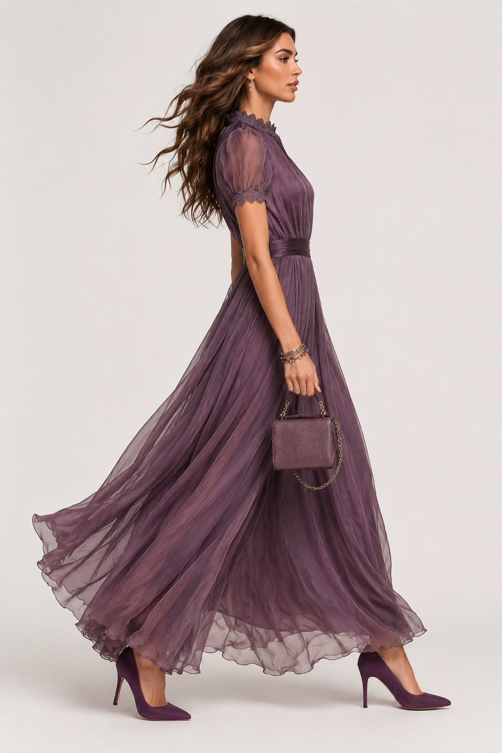 Liliana | Robe longue en mousseline et dentelle
