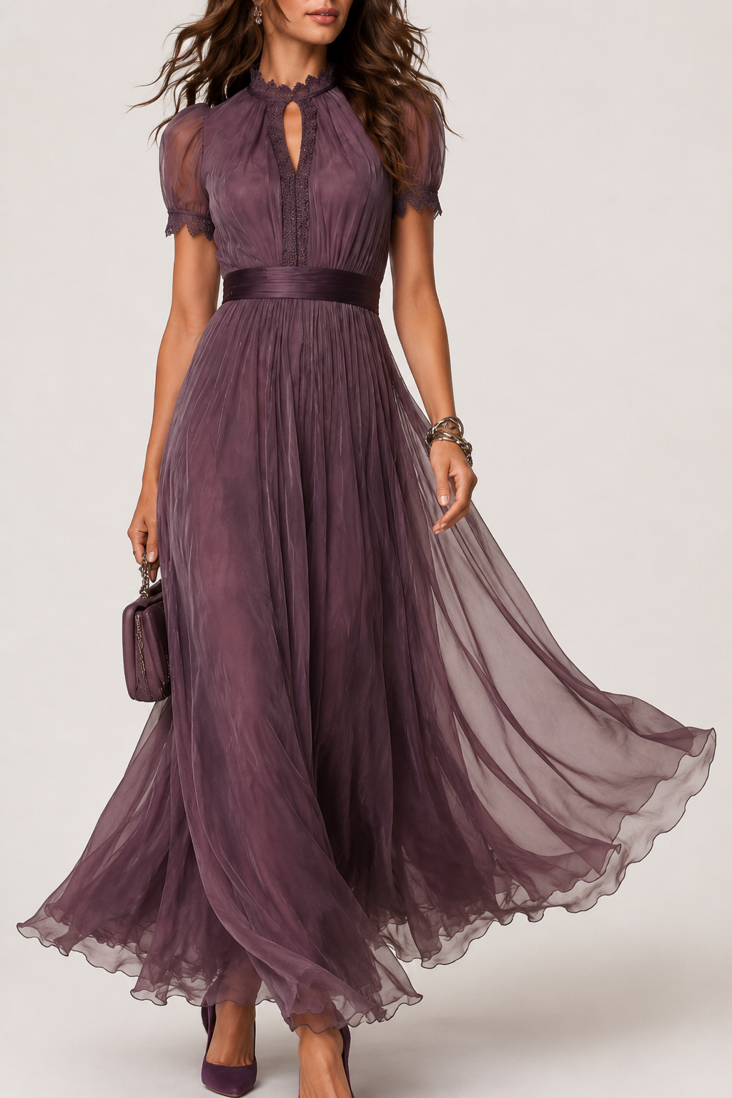 Liliana | Robe longue en mousseline et dentelle