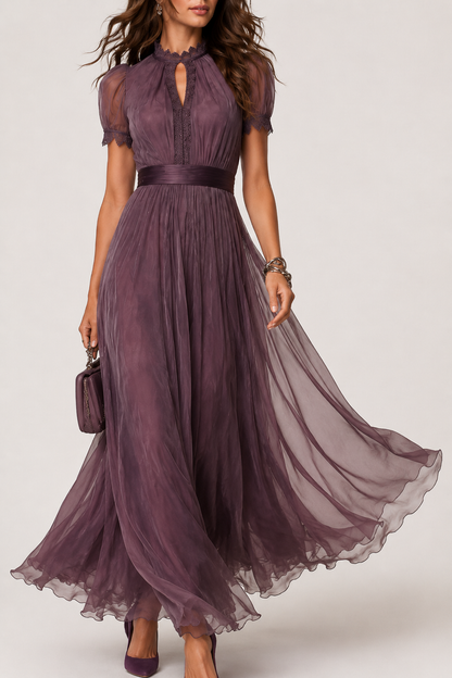 Liliana | Robe longue en mousseline et dentelle