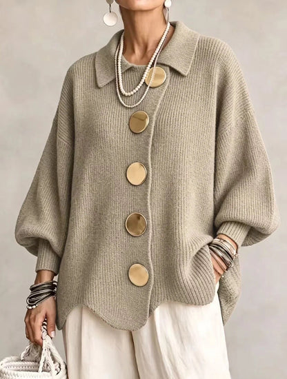 Karina | Cardigan oversize à col et boutons dorés
