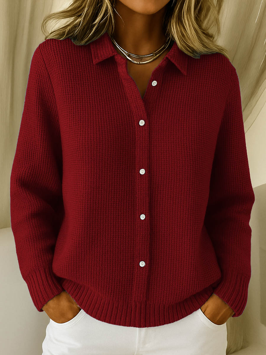 Cardigan Boutonné en Maille Douce à Manches Longues