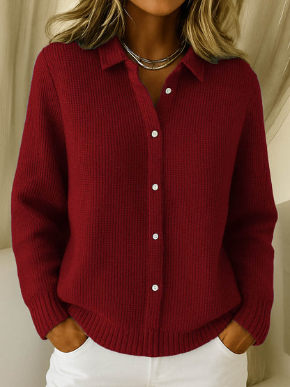 Cardigan Boutonné en Maille Douce à Manches Longues