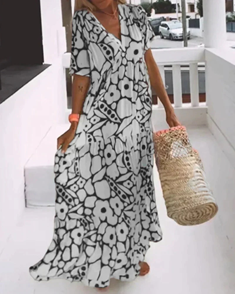 Christine | Robe Longue d'Été à Imprimé Graphique
