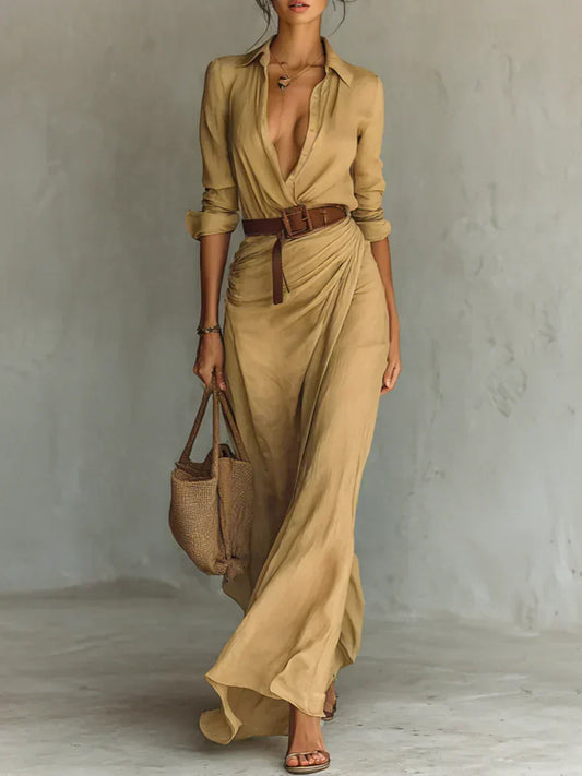 Camille™ | Robe longue à revers et taille marquée