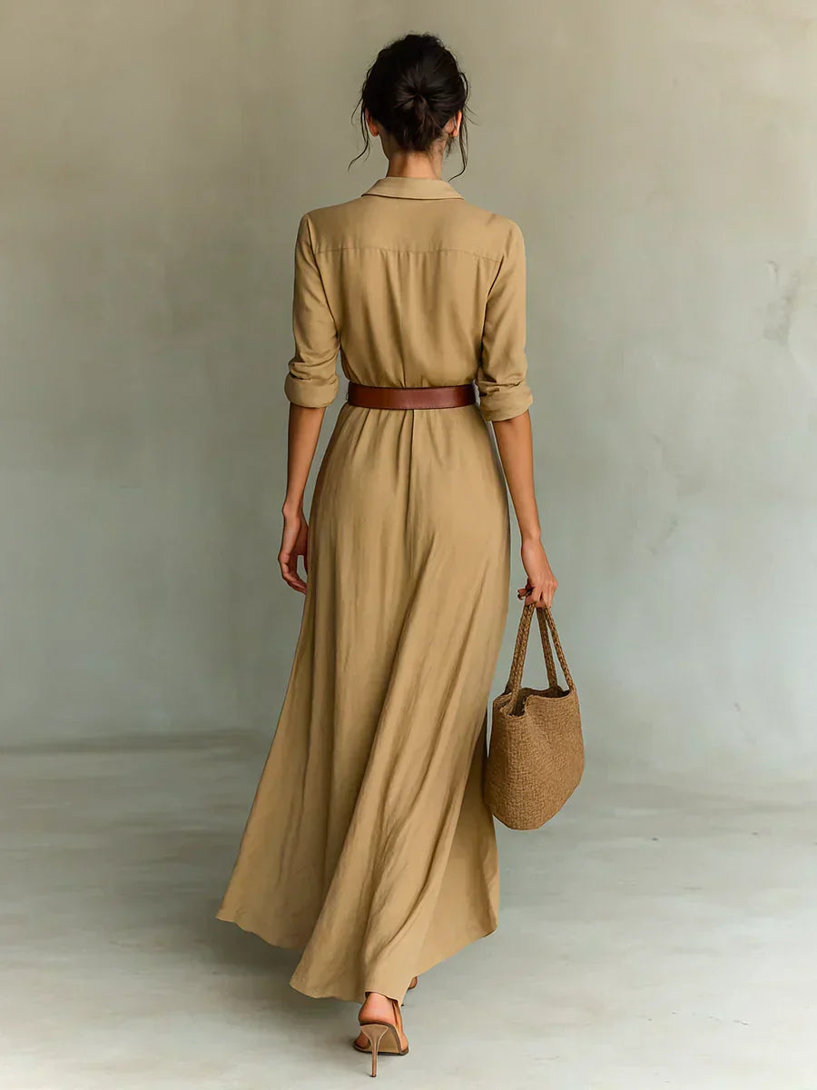 Camille™ | Robe longue à revers et taille marquée