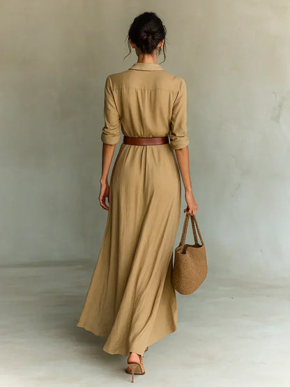 Camille™ | Robe longue à revers et taille marquée