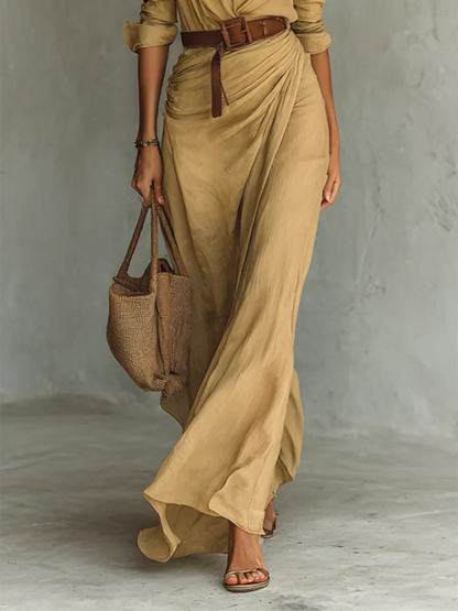 Camille™ | Robe longue à revers et taille marquée