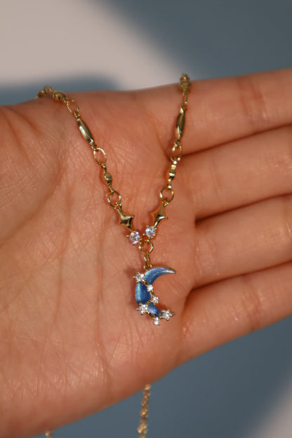 Collier lune et étoile, plaqué or 18 carats