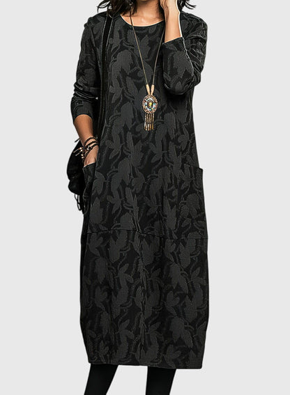 Robe midi décontractée en jacquard fleuri avec poches