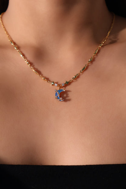 Collier lune et étoile, plaqué or 18 carats