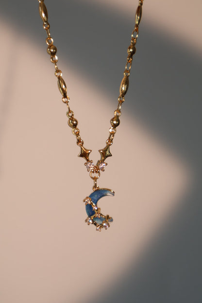 Collier lune et étoile, plaqué or 18 carats