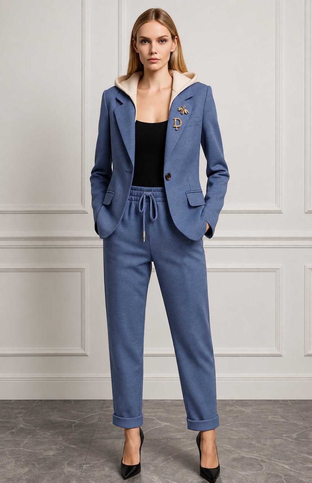 Ensemble Mad Woman : blazer à capuche et pantalon