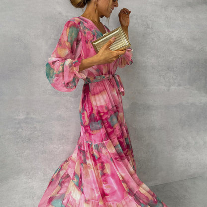 ZOEY | Vibrant Floral Wrap Dress with Flattering Tiered Silhouette
