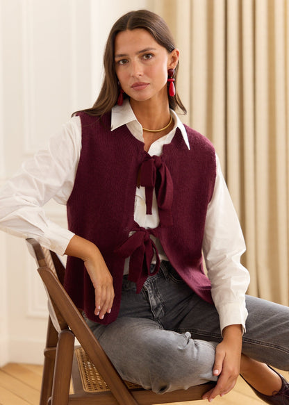 Gilet sans manches en maille Kyara à nœuds au dos